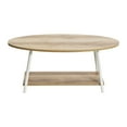 thumbnail image 4 of Household Essentials Jamestown Oval Coffee Table with Storage Shelf Coastal Oak Rustic Wood Grain and White Metal, 4 of 6