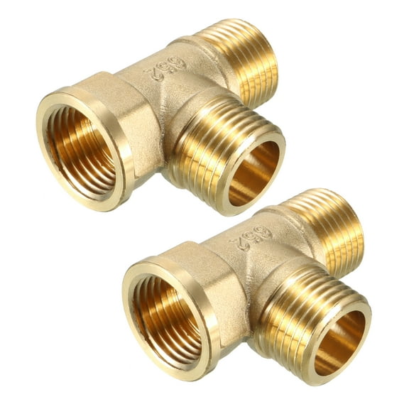 Brass Tee Pipe Fitting 1/2BSP Male x 1/2PT Female x 1/2BSP Male T-Shaped 2 pcs