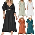 thumbnail image 1 of Gspmoly Robes Décontractées pour Femmes, Robe Longue Décontractée d'Été à Manches Courtes à Col en V pour Femmes, Robe de Cocktail, Articles en Liquidation, 1 of 5