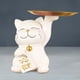 thumbnail image 2 of Bandeja de almacenamiento de escritorio con estatua de gato de resina, soporte multifuncional para guardar llaves Blanco, 2 of 6