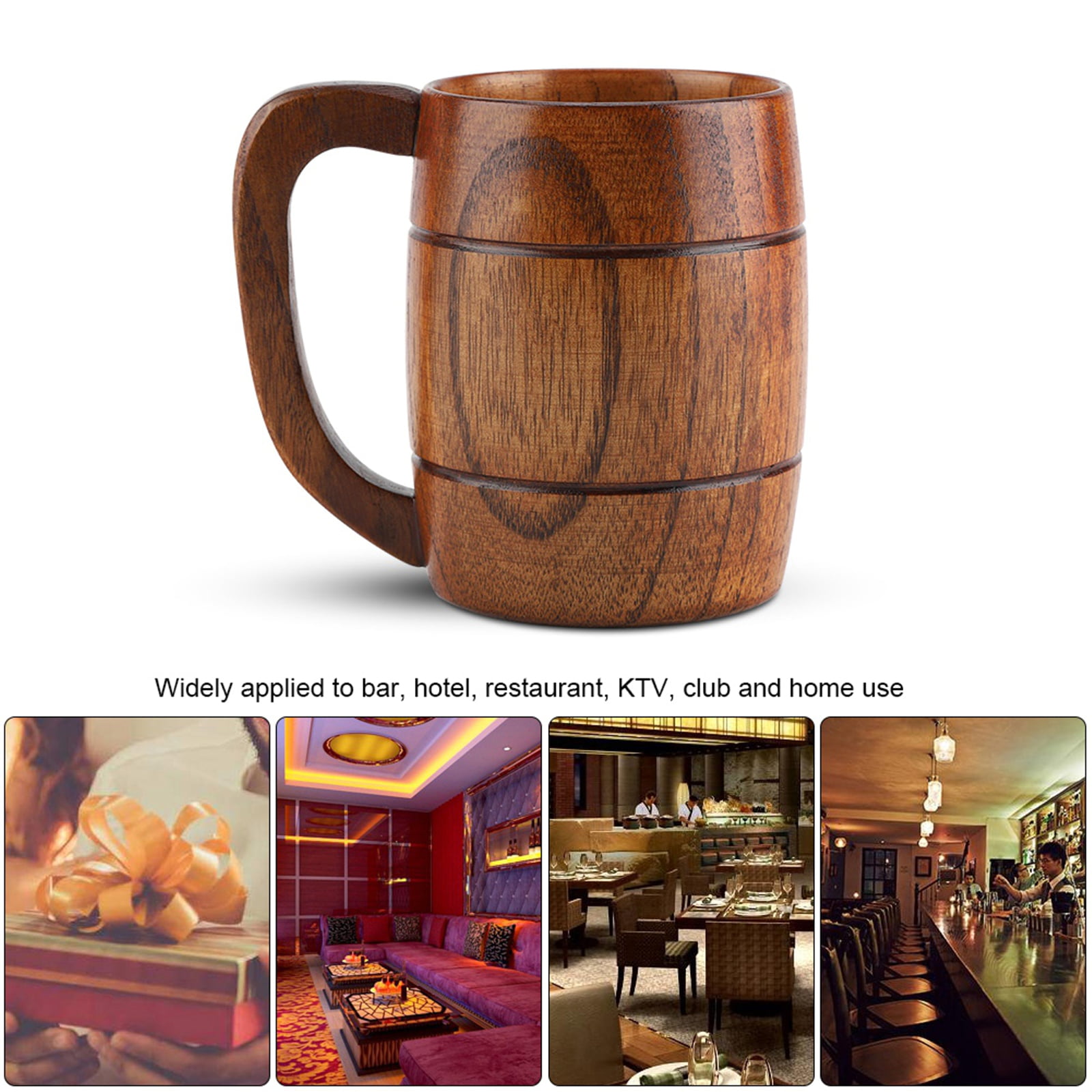 Natural Wooden Beer Cup Retro Big Capacity Tea Milk Juice Classic Wood Barrel Shaped Drinking Mug Cups