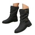 thumbnail image 3 of Xiaoxatg Women's Winter Fashion Fabric Buckle Mid Calf Boots Comfortable On Style for Everyday Wear 9 Black, 3 of 9