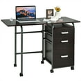 thumbnail image 1 of Gymax Bureau Pliant pour Ordinateur Portable à Roulettes Mobilier de Bureau à Domicile avec 3 Tiroirs Brun, 1 of 10