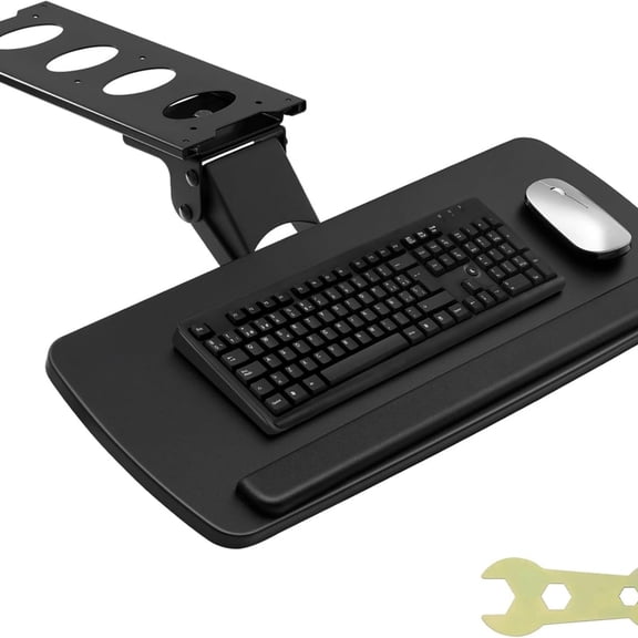Under-Desk Keyboard Tray, Adjustable for Height and Tilt, Slide-Out Design, Spacious 25x9.8 Inch Surface, Ideal for Home and Office Use