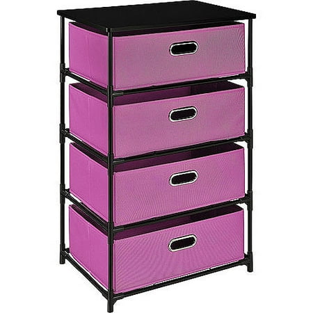 Altra 4 Drawer Canvas and Metal Storage, Pink and Black