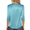 thumbnail image 3 of Women Satin Blouse 3/4 Sleeve Crew Neck Loose Fit Basic Top Soft Silky Shirt Lightweight Office Casual Wear Sky Blue S, 3 of 6