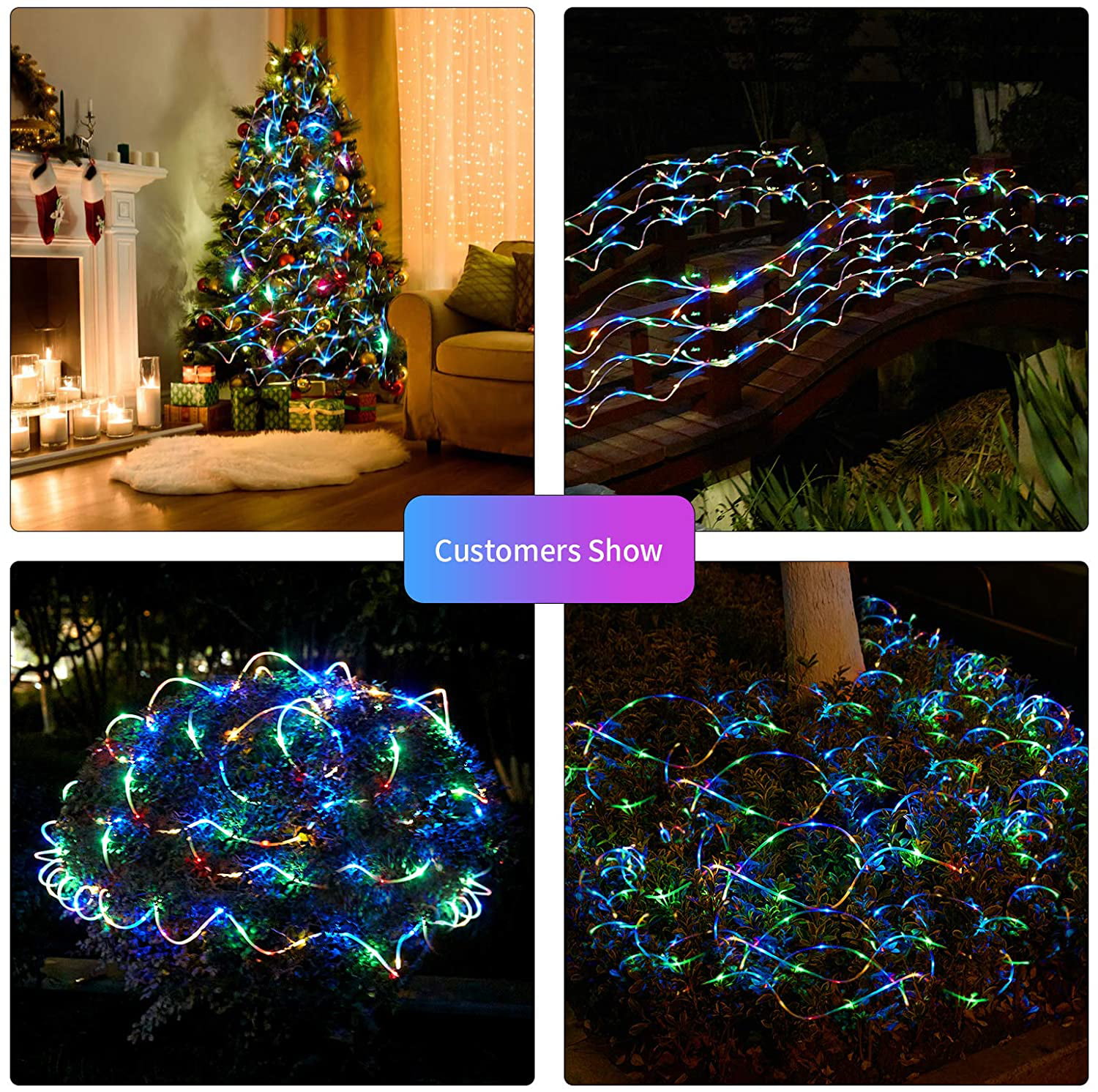 Solar Powered Rope Led String Fairy Lights Strip Waterproof Outdoor Garden Patio 