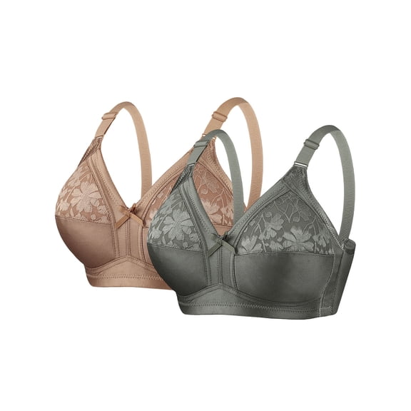 Xdegoge 2 Pcs Bra Set for Women Floral Lace Adjustable Straps Wireless Padded Support Underwear Decorative Bow Detail, Full Coverage All Day Brassiere