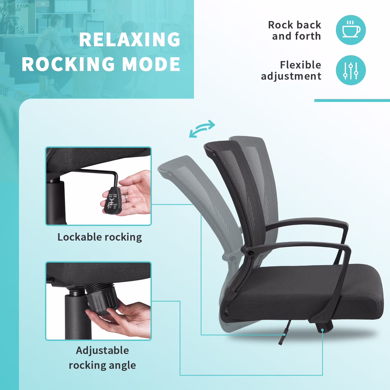 thumbnail image 5 of Furmax Office Chair Mid Back Swivel Lumbar Support Desk, Computer Ergonomic Mesh Chair with Armrest, Black, 5 of 7