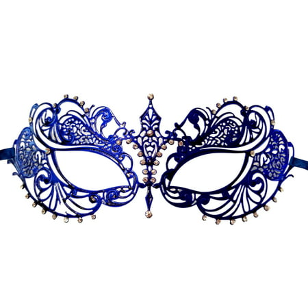 Blue Crystal Beautiful Eyes Laser Cut Venetian Mask Masquerade Metal