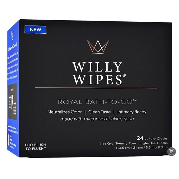 Willy Wipes, Royal Bath-to-Go – Intimate Hygiene Cloths for Men, 24 Deodorizing Single Packets, Premium Self-Care for Kings, Plant-Based & Biodegradable