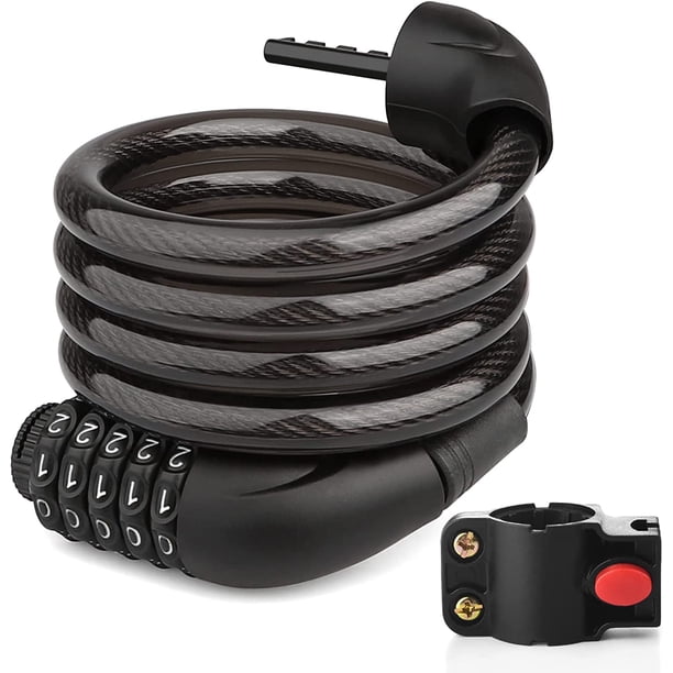 Cadenas de candado para bicicleta, combinación de 5 dígitos, cadenas de candado para bicicleta antirrobo para exteriores con soporte para bicicleta, candado de cable para bicicleta de 12 mm para bici TUNC Sencillez
