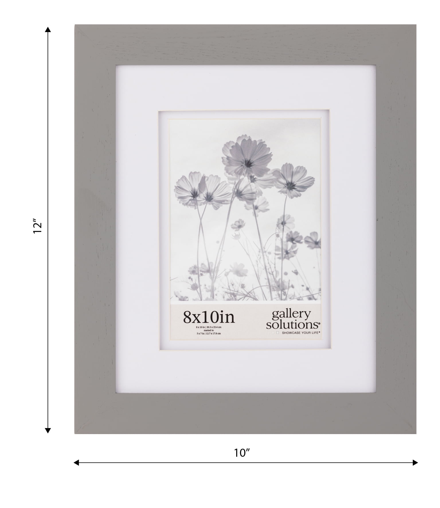 Gallery Solutions Flat Grey Picture Frame Double White Mat Airfloat Tabletop Wall Display 8" x 10" for 5" x 7" Photos 1-pack