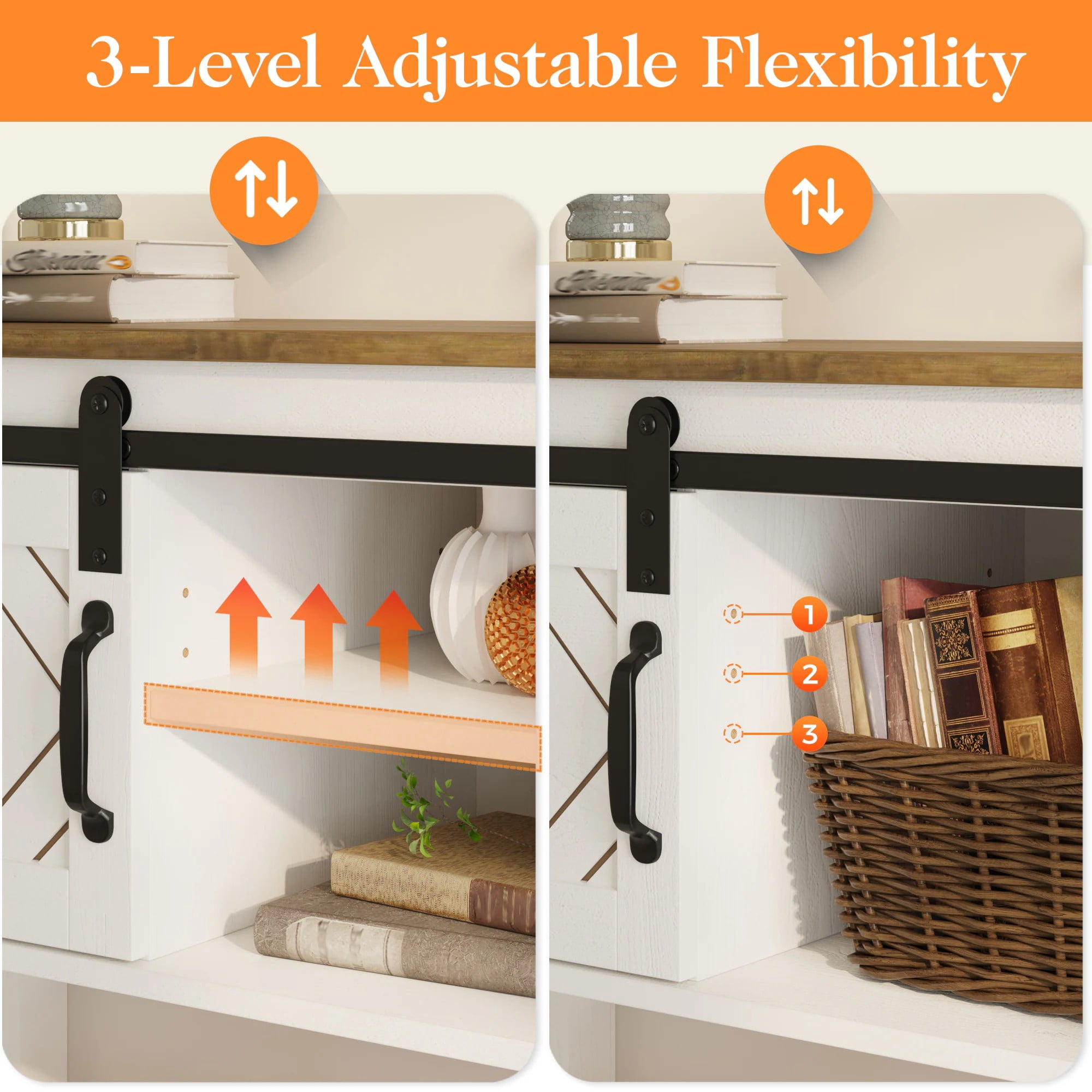 Aukfa 46" Farmhouse Console Table with Storage Shelf & Sliding Barn Doors, Wood Entryway Table with Storage for Living Room, Hallway, Foyer, White/Oak