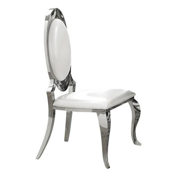 Pemberly Row 18.5" Faux Leather Side Chair in Cream and Chrome (Set of 2)