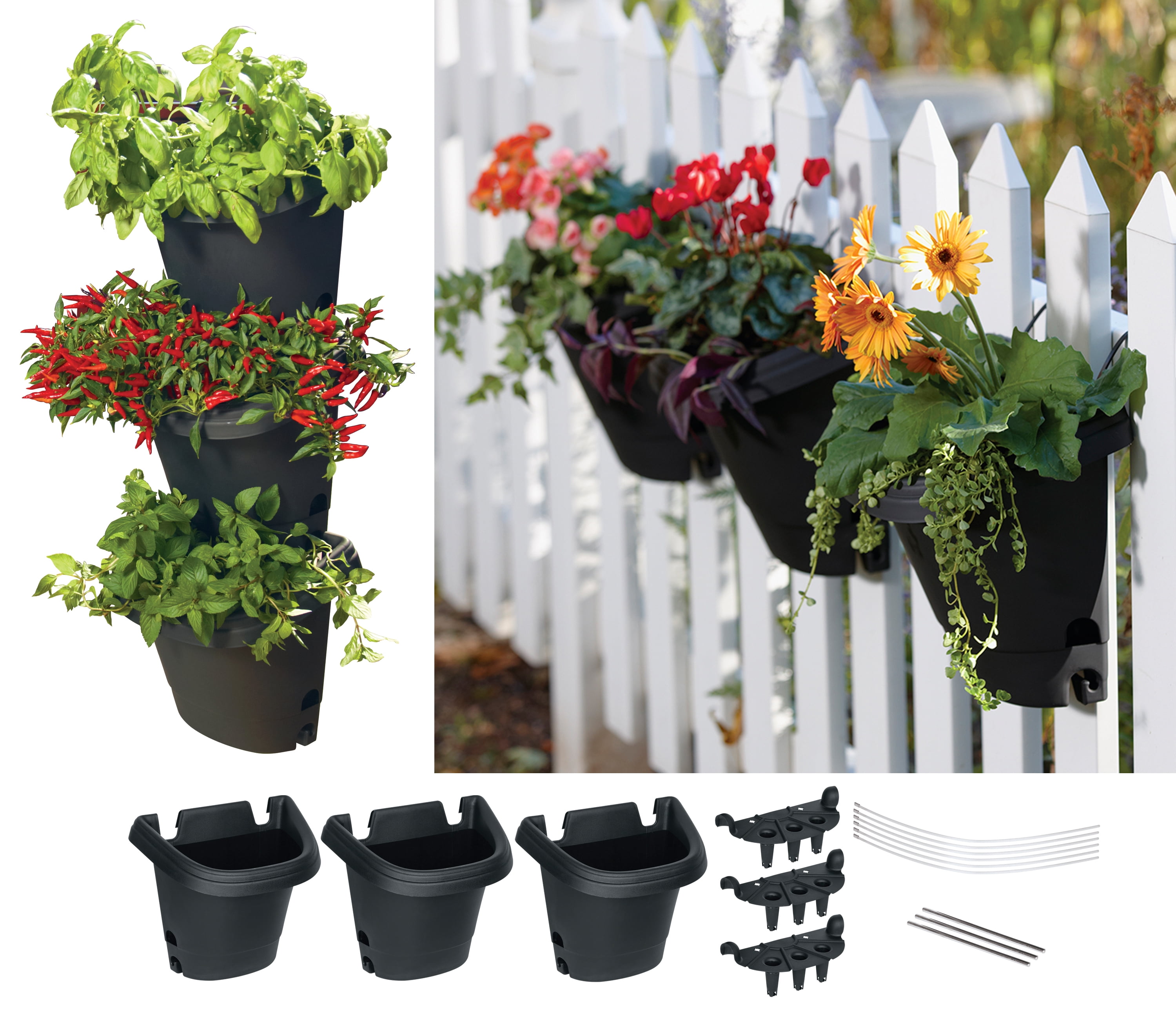 Bloem Hanging Garden Planter System 3 Pack Black by Bloem