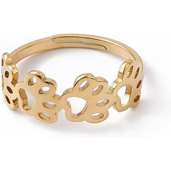 2Pcs Real 18K Gold Plated Hollow Out Dog Paw Prints Adjustable Knuckle Rings Band Rings for Women Dainty Trendy US Size 6 1/4(16.7mm) Gold