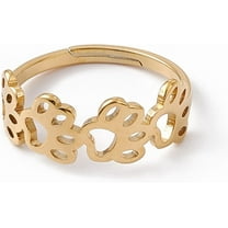 2Pcs Real 18K Gold Plated Hollow Out Dog Paw Prints Adjustable Knuckle Rings Band Rings for Women Dainty Trendy US Size 6 1/4(16.7mm) Gold
