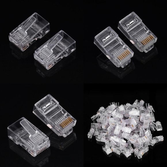 Hilitand RJ45 Connector, Mugast 100 PCS/LOT Cat5e Cat5 RJ45 Internet Connector 8P8C Gold Plated Cable Heads / /Modular Plugs, Transparent