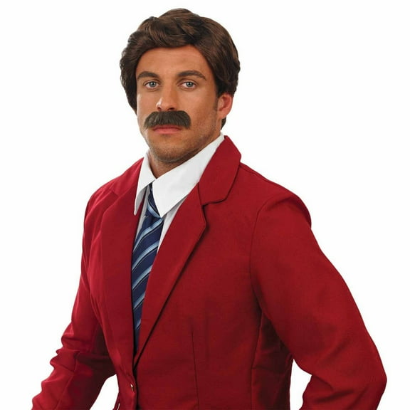 Fun Shack Mens Newsreader Wig & Tash Adult News Movie TV Reader Costume Halloween Brown One Size