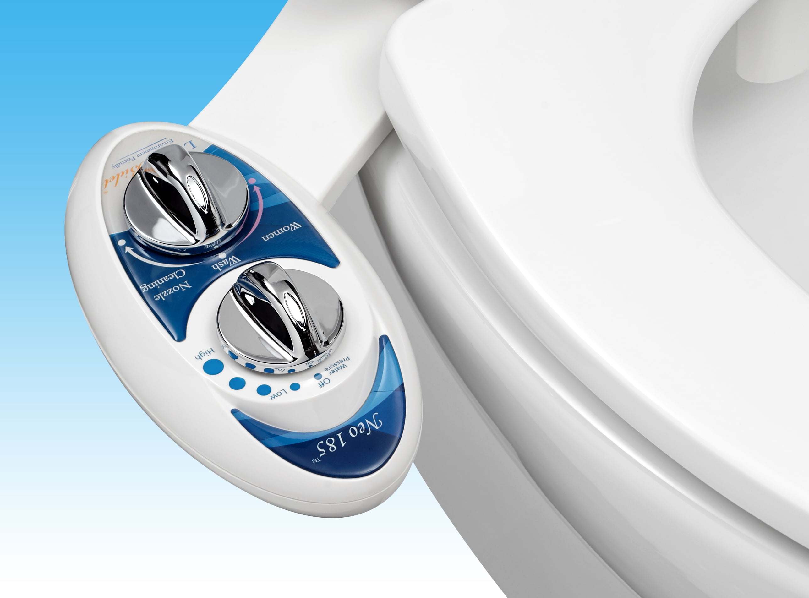 Fresh Water Non-Electric Mechanical Bidet Toilet Attachment white and white Luxe Bidet Neo 185 Self Cleaning Dual Nozzle 