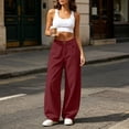 thumbnail image 6 of Women's High Waist Baggy Barrel Pants Relaxed Curved Leg Trousers Loose Stitch Detail Casual Streetwear Trousers with Pockets Red, 6 of 8