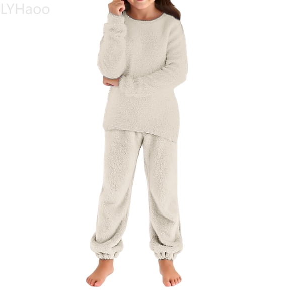 LYHaoo Girls Autumn Winter Knitwear Cozy Loose Fit Long Sleeve Pullover Sweater And Pants Outfits For Toddlers And Kids Girls Outfit Sets Sizes 5-6 years(Beige)