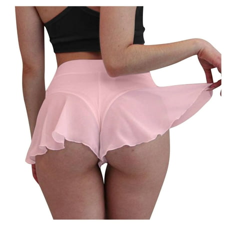 WNVMWI Womens Shorts Yoga Shorts for Women High Waisted Shorts Women Jean Ruffled Pants Bikini Mini High Tight Shorts Female Dance Pole Waist Pants Casual Shorts Hot Pants Workout Bottoms Pink Wo XL