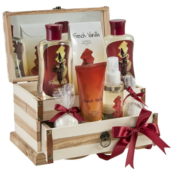 French Vanilla Bath and Body Gift Set for Women Spa Gift Basket with Shower Gel, Bubble Bath, Body Lotion, Bath Bombs & More Valentines Gift