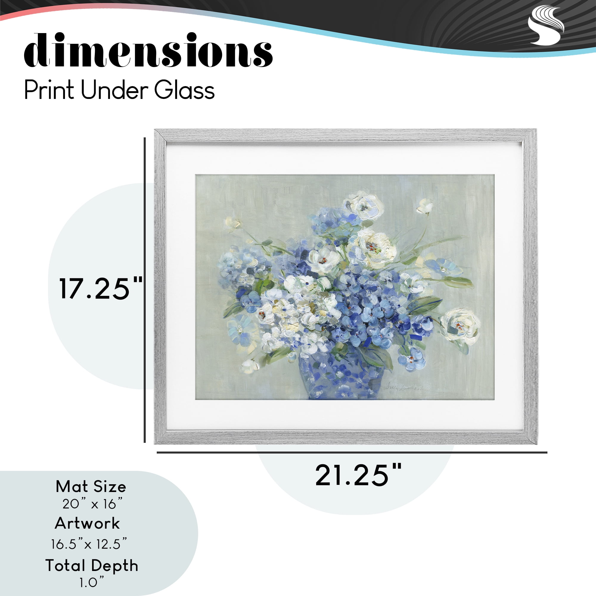 Stupell Industries Serene Blue And White Bouquet Gray Framed Print Under Glass, design by Sally Swatland