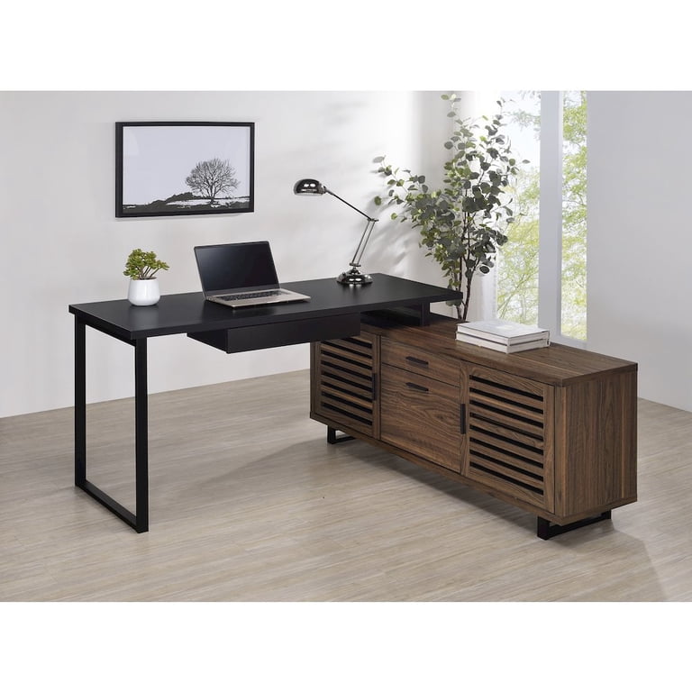 Plethoria Home Rodger Black and Walnut L-Shape Office Computer