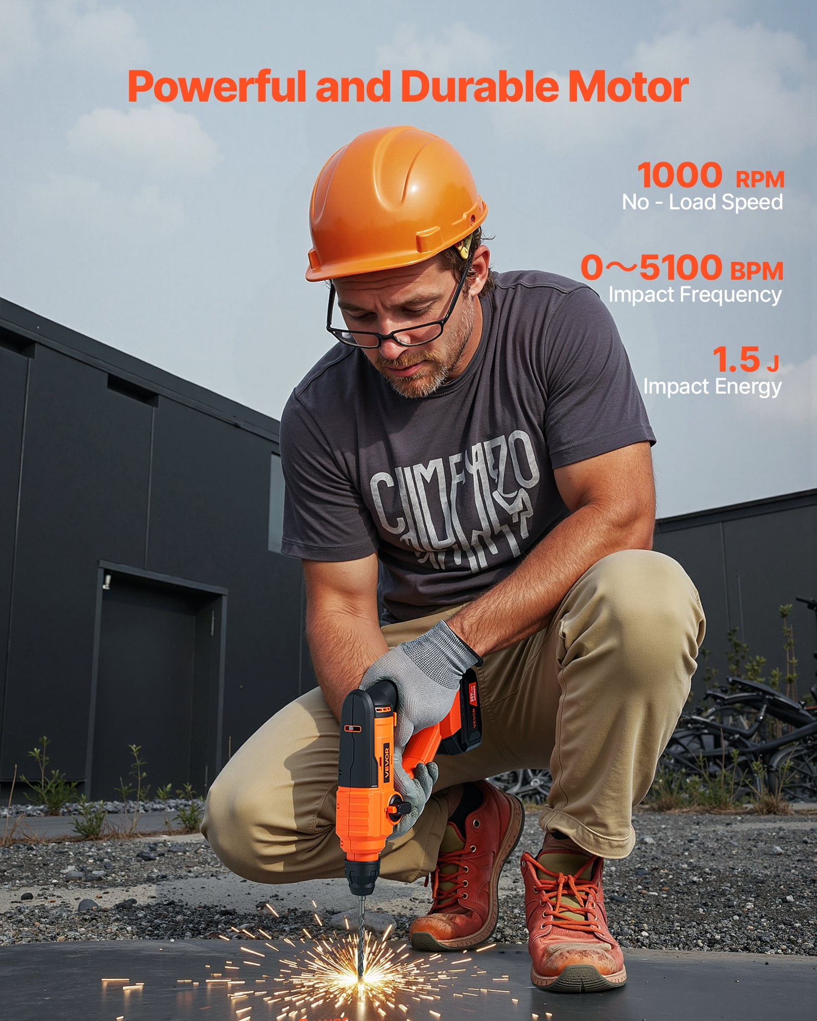 VEVOR 20V Cordless Hammer Drill, Lithium-Ion 0.6 Inch Rotary Hammer Driver, SDS-Plus Electric Lightweight Power Tool Kit with Battery and Charger, 2 Functions, 1000 RPM, 5100 BPM