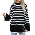 thumbnail image 1 of Women Sweater Women Sweater High Neck Long Sleeves Strip Pattern Loose Fit Knit Pullover Knitwear For Winter Fall ANGGREK Otros, 1 of 7