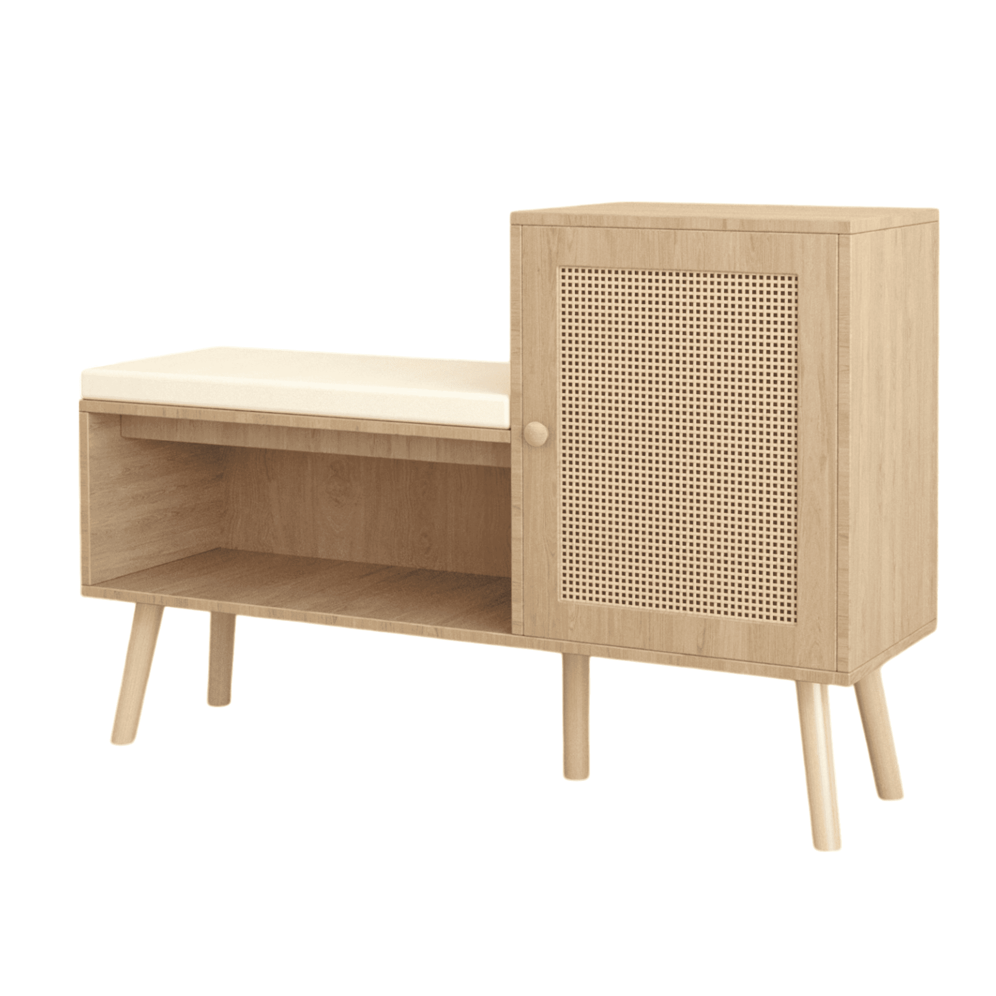 Jopath 2-in-1 Shoe Storage Bench, PP Rattan Shoe Cabinet with 2 Adjustable Shelves and Removable Seat Cushion, Modern Entryway Bench, Shoe Storage Organizer, Shoe Rack for Hallway, Bedroom