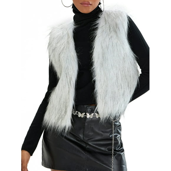 Gupgi Women Faux Fur Waistcoat Fashion Winter Gilet Sleeveless Open Front Coat Casual Short Vest Outwear