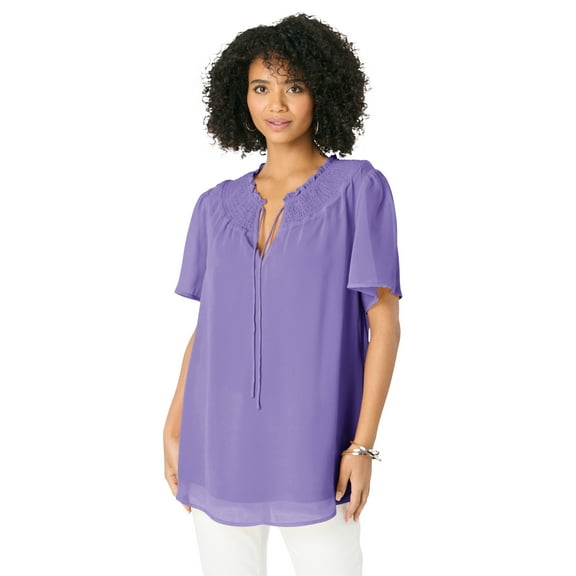 Roaman's Women's Plus Size Ruffle Sleeve Blouse