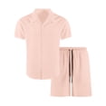 thumbnail image 4 of Hinvhai Men's 2 Piece Short Set Cuban Guayabera Shirts Short Sleeve Casual Beach Outfits Set Pink S(S), 4 of 8
