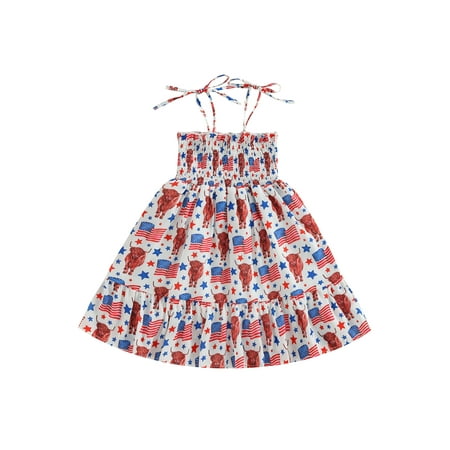 

Aunavey Toddler Baby Girl Western Dress 4th of July American Flag Cowgirl Dresses Boho Summer Sundress