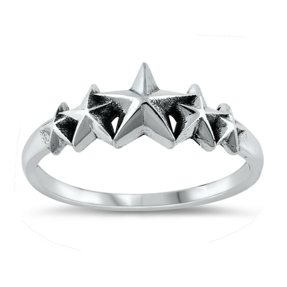 Convex Five Star Ring .925 Sterling Silver Band Jewelry Female Male Unisex Size 10