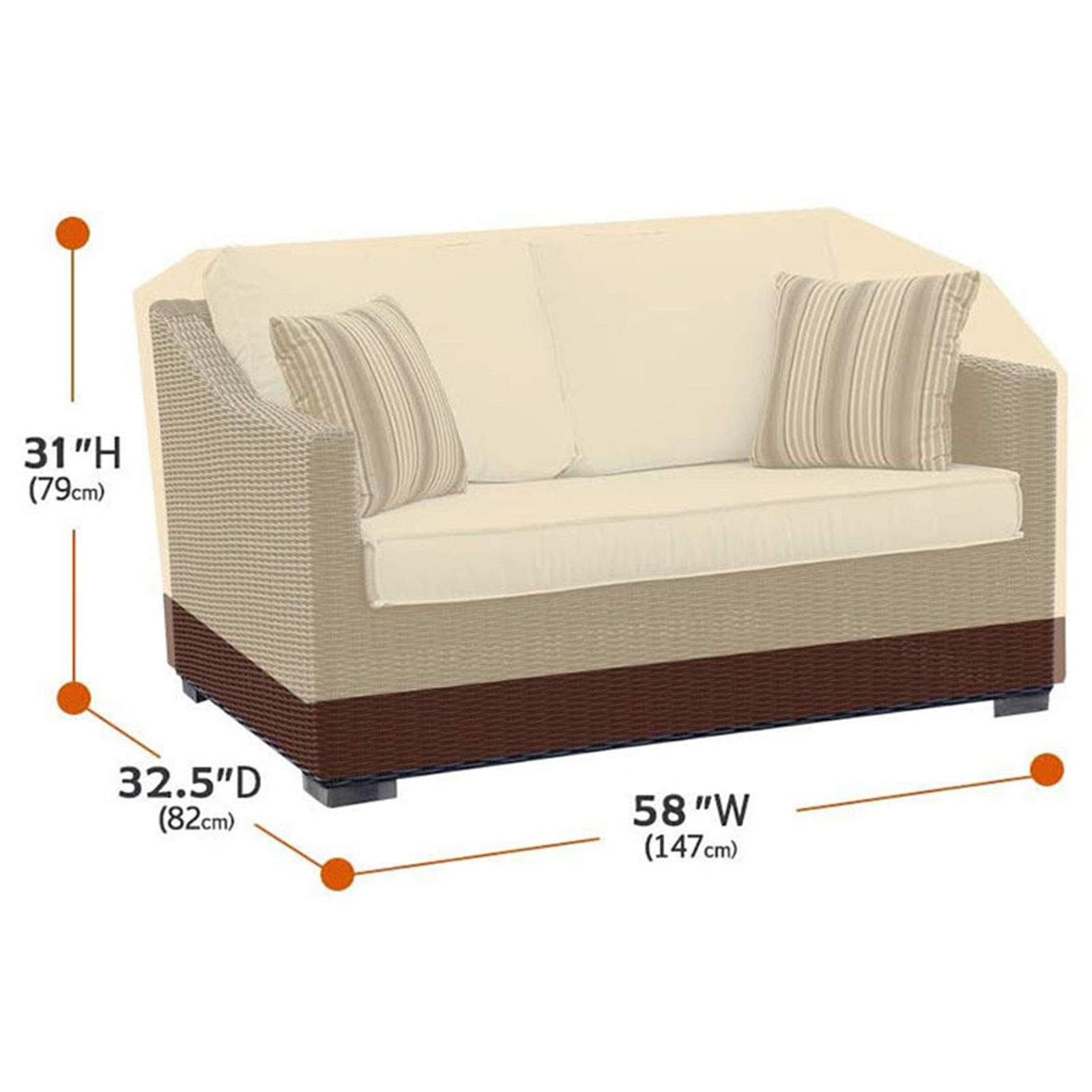 BKBP 2-Seater Heavy Duty Patio Bench Loveseat Cover, Waterproof Outdoor Sofa Cover, Lawn Patio Furniture Covers with Air Vent, Small(Standard), Beige & Brown