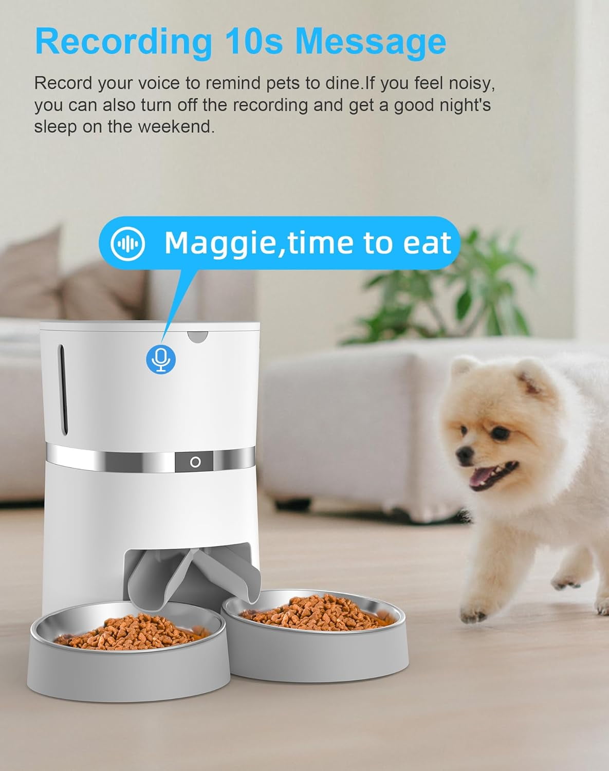 Automatic Cat Feeder, Smart Pet Food Dispenser with APP Control,WiFi Enabled Automatic Feeder for Dogs, Cats & Small Pets, Double Stainless Steel Bowls,6 Meals Portion Control and Voice Recording