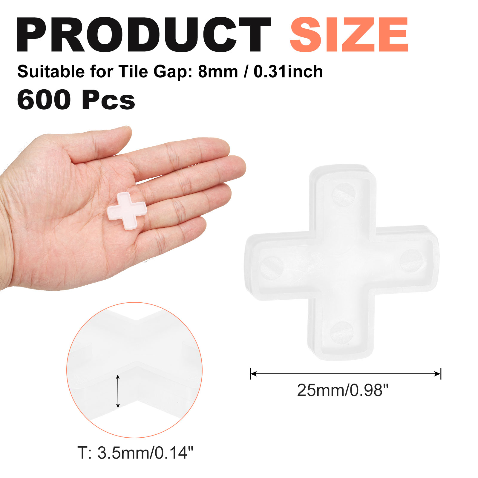 Uxcell 5/16" 8mm Tile Spacers 600Pcs Plastic Hexagonal Tile Spacers Spacing Leveling Laying Tools White