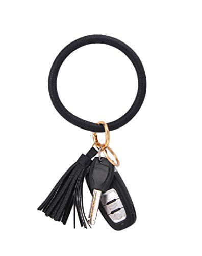 Diriway Key Ring Bracelets Wristlet Keychain Bangle Keyring Large Circle Leather Tassel Bracelet Holder For Women Gift 