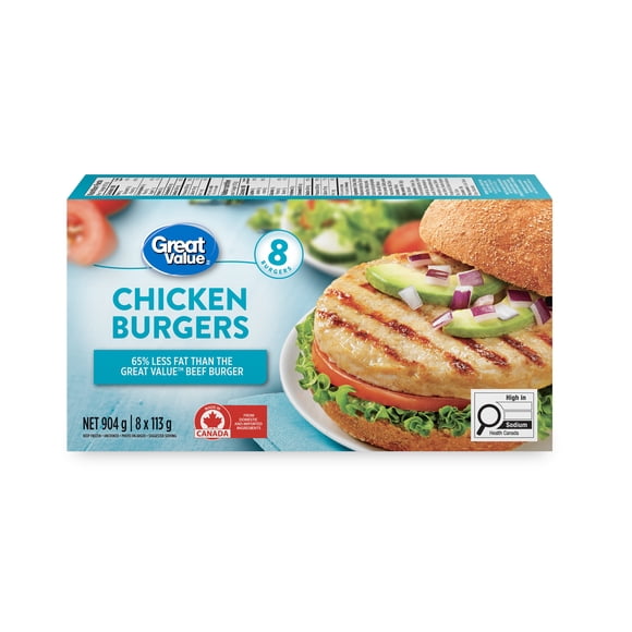 Great Value Frozen Chicken Burgers, 8 x 113g
