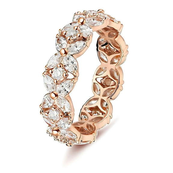 Eternity Bridal Wedding Band Ring Cz Rose Gold Plated Sterling Silver Women Ginger Lyne Collection