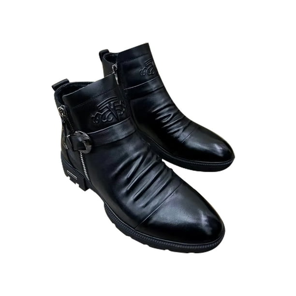 Woobling Men Ankle Booties Zipper Boots Comfort Dress Boot Non Slip Leather  Shoes Formal Comfortable Casual Black 8.5 