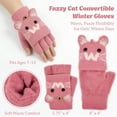 thumbnail image 3 of allydrew Winter Warm Cute Cat Fingerless Gloves for Girls, Convertible Flip Top Half Finger Mittens, Rose, 3 of 6