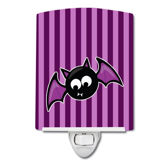 Caroline's Treasures BB9111CNL Halloween Bat Purple Stripes Ceramic Night Light, 6x4x3", multicolor