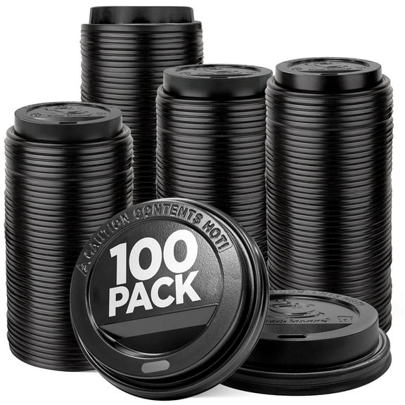 Disposable Coffee Cup Lids, 100 Pack Plastic Coffee Lids for Hot Beverages, Black