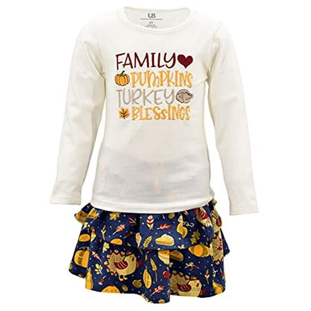 

Unique Baby Girls 2 Piece Thanksgiving Turkey Skirt Bodysuit Set (7Y White)